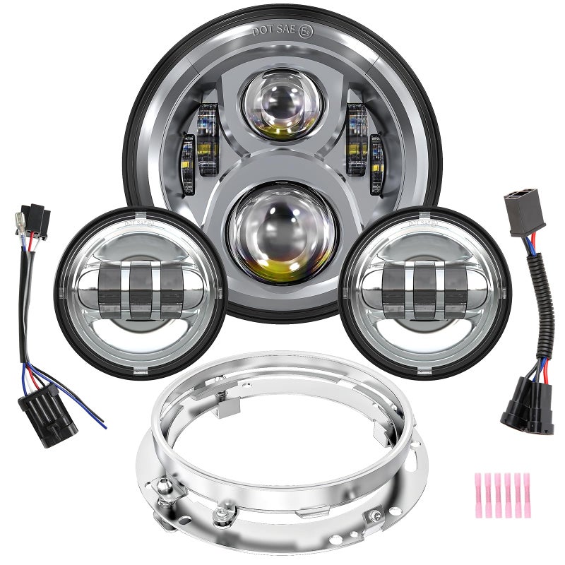 BICYACO 7 Inch LED Motorcycle Headlight with 4.5 Inch Fog Lights Passing Lamps DOT SAE Approved, Compatible with Harley Davidson Classic Electra Street Glide Fat Boy Road King Heritage Softail Chrome - Image 1